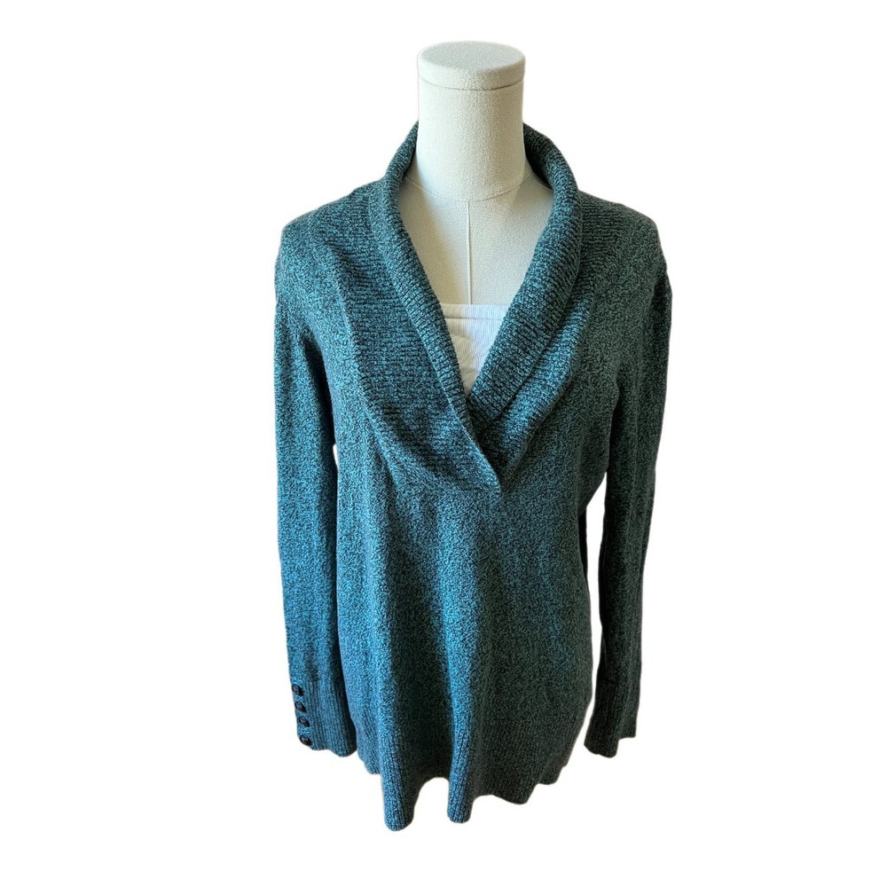 Christopher & Banks Sweater Long Sleeves Shawl Collar Knit Green Womens Medium​